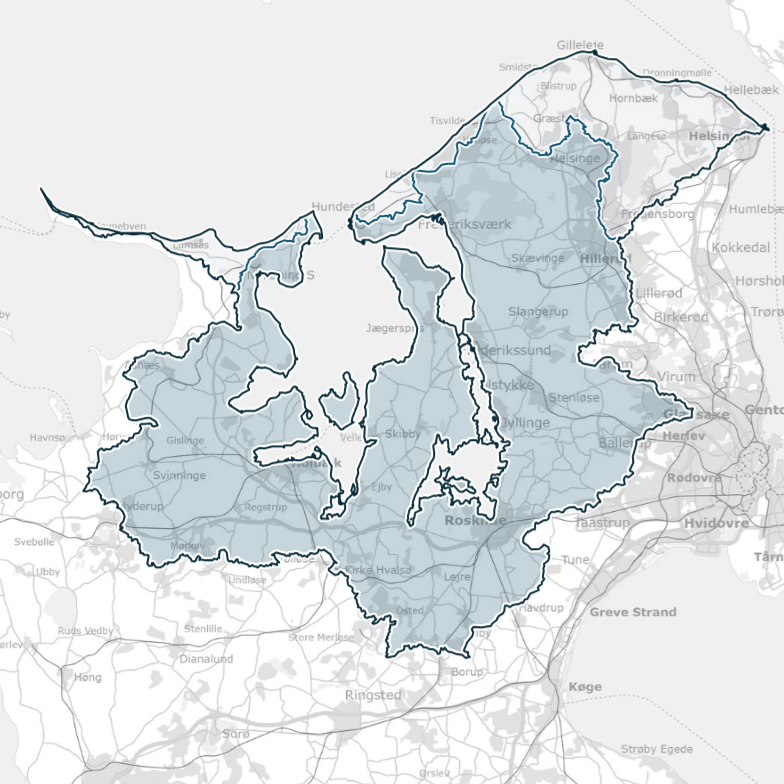 Kort over skitseprojekter i Frederikssund Kommune under omlægningsplanen for Roskilde Fjord
