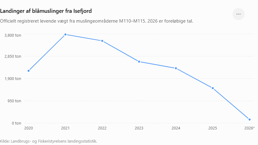 Landinger af blåmuslinger fra Isefjord 2020-2026